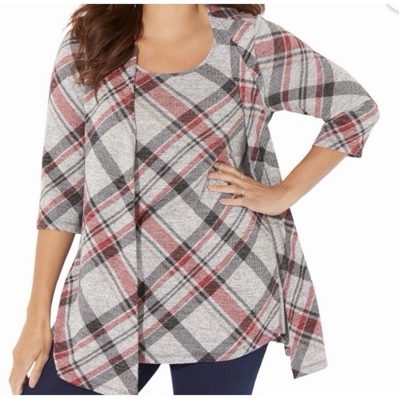 Catherines Tops - Catherines Women's Top W Attached Jacket Plaid Size 0X, 14-16 Grandma Core
